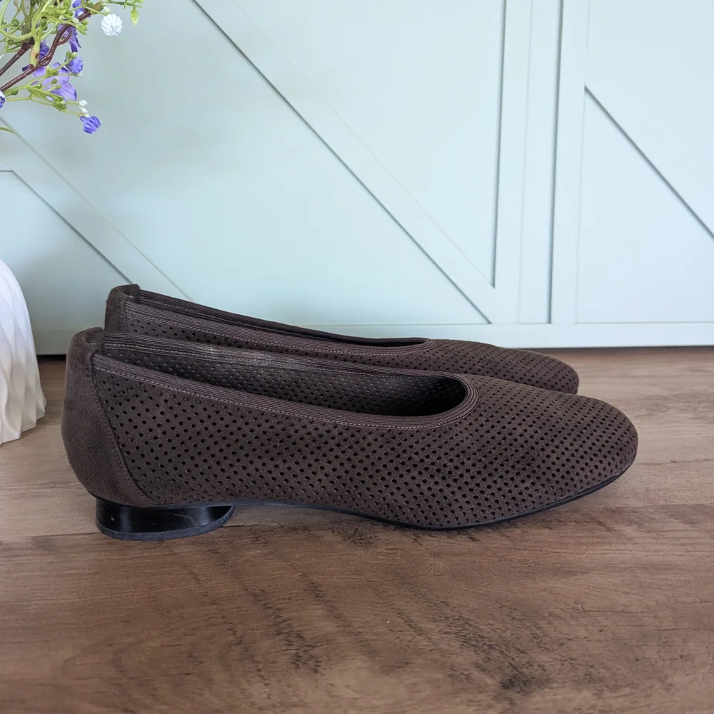 Stuart Weitzman Brown Perforated Slip-On Flats